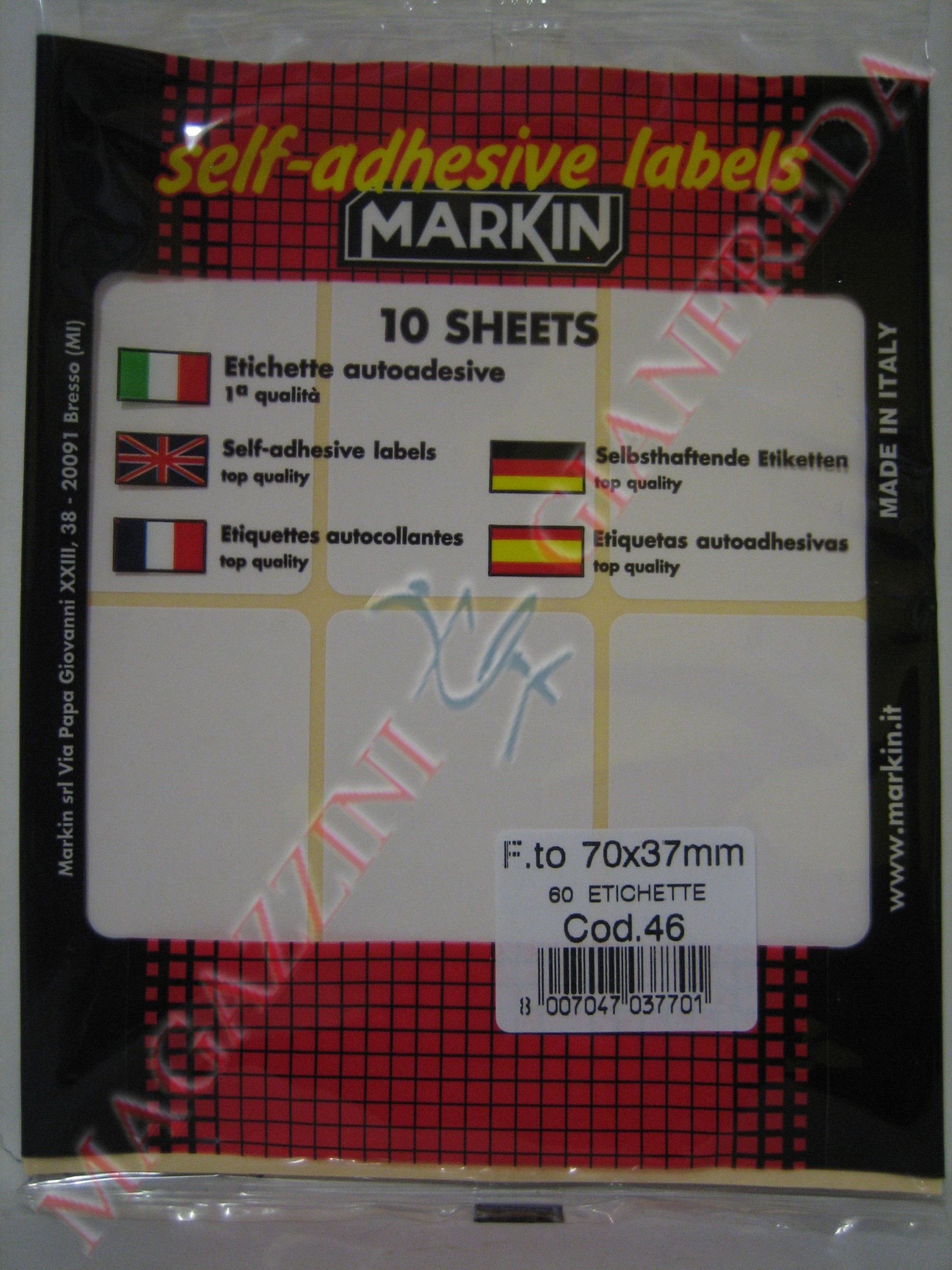 BUSTA DI ETICHETTE MARKIN COD. 46 F.TO IN MM 70 X 37